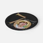 70e verjaardag Elegant Black Gold Calligrafie Foto Papieren Bordje (Gekanteld)