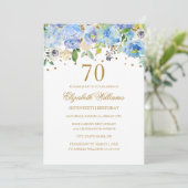 70e verjaardag Elegant Blue Gold Floral Kaart (Staand voorkant)