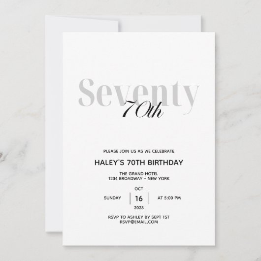 70e verjaardag Elegant Chic Black en White Kaart (Voorkant)