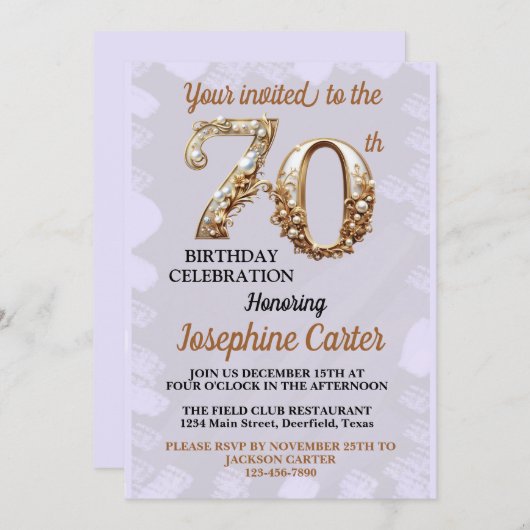 70e verjaardag Elegant feest Kaart (Voorkant / Achterkant)