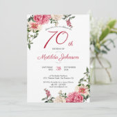 70e verjaardag Elegant Floral Pink Red Custom Part Kaart (Staand voorkant)