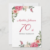 70e verjaardag Elegant Floral Pink Red Custom Part Kaart (Achterkant)