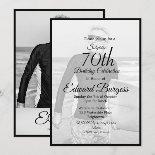 70e verjaardag Elegant Foto Monogram Birthday Kaart (Voorkant / Achterkant)