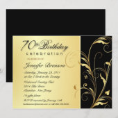 70e verjaardag - Elegant Gold Floral Invites Kaart (Voorkant / Achterkant)
