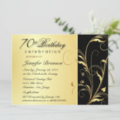 70e verjaardag - Elegant Gold Floral Invites Kaart (Staand voorkant)