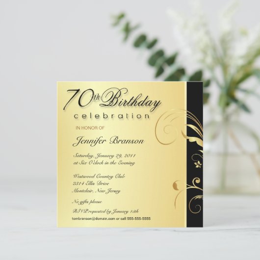 70e verjaardag - Elegant Gold Floral Invites Kaart (Staand voorkant)