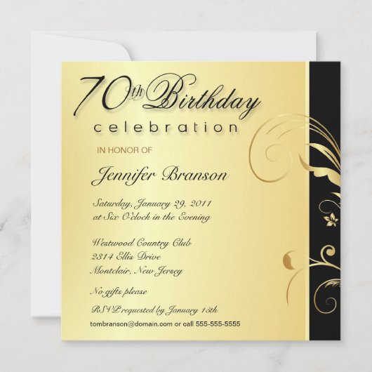 70e verjaardag - Elegant Gold Floral Invites Kaart (Voorkant)