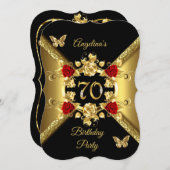 70e verjaardag Elegant Gold Red Roses Black Kaart (Voorkant / Achterkant)