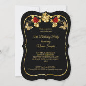 70e verjaardag Elegant Gold Red Roses Black Kaart (Achterkant)