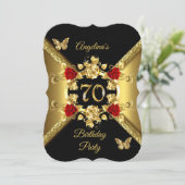 70e verjaardag Elegant Gold Red Roses Black Kaart (Staand voorkant)
