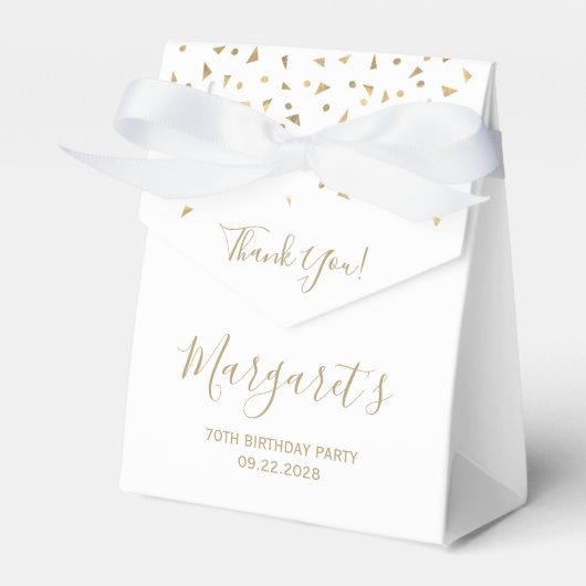 70e Verjaardag Elegant Goud Confetti Wit Bedankdoosjes (Voorkant Zijde)