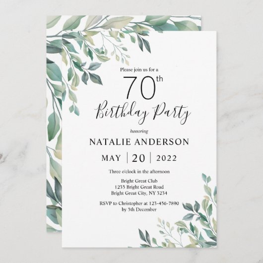 70e verjaardag Elegant Green Eucalyptus Greenery Kaart (Voorkant / Achterkant)
