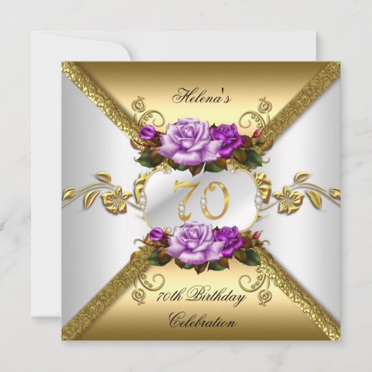 70e verjaardag Elegant Paars Gold Rozen Kaart (Voorkant)