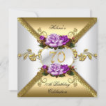 70e verjaardag Elegant Paars Gold Rozen Kaart<br><div class="desc">70e verjaardag, Roos Paarse White Gold Birthday Party. Uitnodiging bloemen, feestdag uitnodigt. Deze ontwerpstijl is Copyrighted © Inhoud en Design © 2000-2021 Zizzago™ (Handelsmerk) en zijn licentiegevers. Pas je aan met je eigen details en leeftijd. Zizzago, een geweldig product voor vrouwen, meisjes, heeft dit ontwerp gemaakt. Let op alle platte...</div>