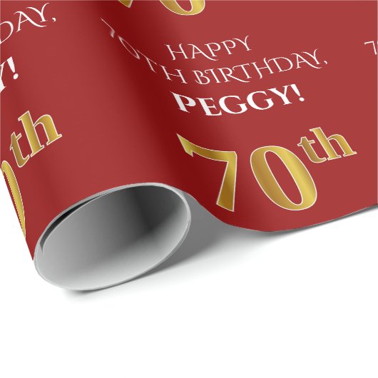 70e verjaardag: Elegant, rood, faux goud look Cadeaupapier (Rol Hoek)