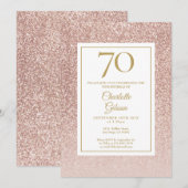 70e verjaardag Elegant Roos Gold Glitter Kaart (Voorkant / Achterkant)