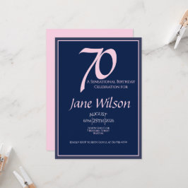 70e verjaardag Elegant Roze, Marine Moderner Schri Kaart
