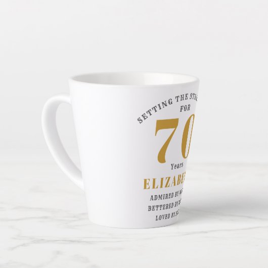 70e verjaardag Elegante Chic Sjabloon Naam & Beric Latte Mok (Linkerhoek)