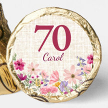 70e verjaardag Elegante gouden bloemen linnen choc