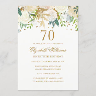 70e verjaardag Elegante gouden bloemenuitnodiging Kaart