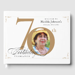 70e verjaardag Elegante Wit Gouden Kalligrafie Gastenboek