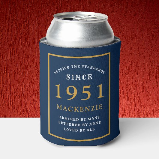 70e verjaardag elk jaar of naam Elegant Blue Gold Blikjeskoeler