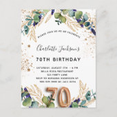 70e verjaardag eucalyptus greenery glitter elegant uitnodiging briefkaart (Voorkant)