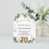 70e verjaardag eucalyptus greenery glitter elegant uitnodiging briefkaart (Staand voorkant)