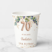 70e verjaardag eucalyptus greenery glitter name papieren bekers (Achterkant)