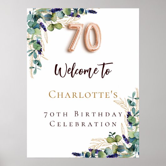 70e verjaardag eucalyptus groen welkom poster (Voorkant)