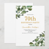 70e verjaardag Eucalyptus Waterverf Gold Script Kaart (Voorkant / Achterkant)