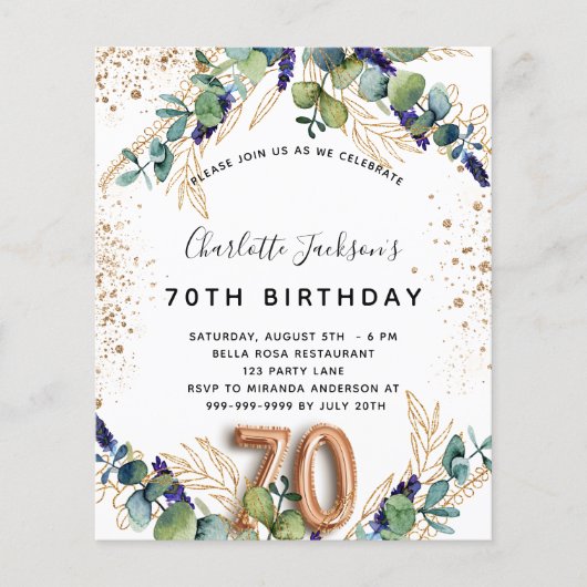 70e verjaardag - eucalyptusbegrotingsuitnodiging flyer (Voorkant)