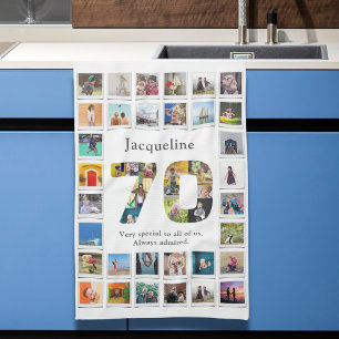 70e verjaardag familie foto sjabloon theedoek