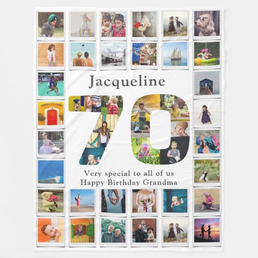 70e verjaardag familie foto template groot fleece deken (Voorkant)