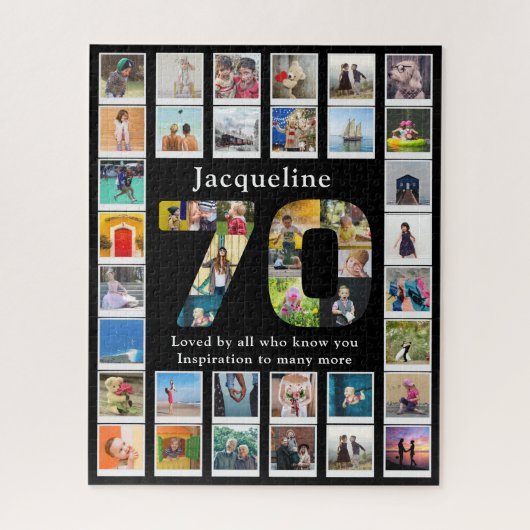 70e verjaardag familie foto template zwart legpuzzel (Verticaal)