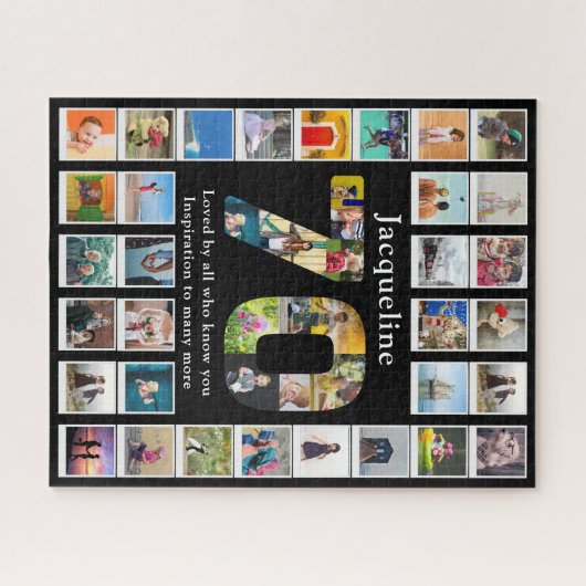 70e verjaardag familie foto template zwart legpuzzel (Horizontaal)