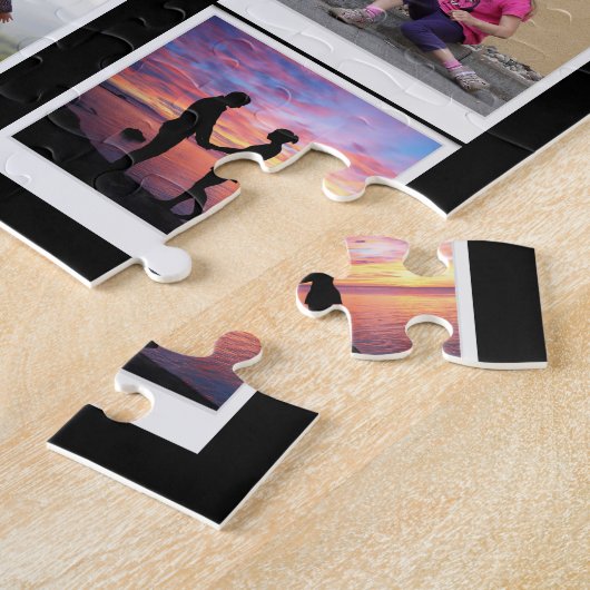 70e verjaardag familie foto template zwart legpuzzel (Zijkant)