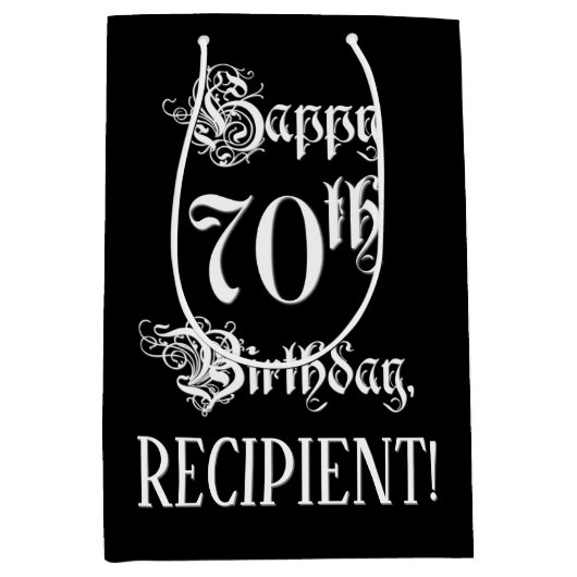 70e verjaardag: Fancy, elegant script + aangepaste Medium Cadeauzakje (Voorkant)