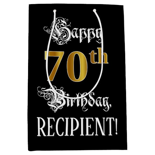 70e verjaardag ~ Fancy script; Faux Gold look; naa Medium Cadeauzakje (Voorkant)