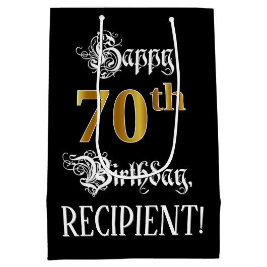 70e verjaardag ~ Fancy script; Faux Gold look; naa Medium Cadeauzakje (Achterkant)