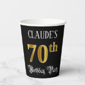 70e verjaardag — Fancy script, Faux Gold look Papieren Bekers (Achterkant)