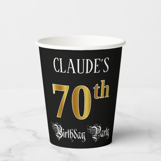 70e verjaardag — Fancy script, Faux Gold look Papieren Bekers (Achterkant)