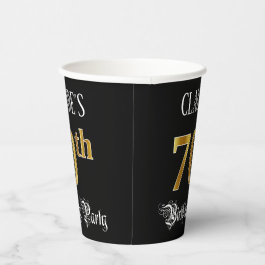 70e verjaardag — Fancy script, Faux Gold look Papieren Bekers (Rechts)