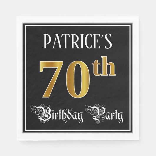 70e verjaardag — Fancy script, Faux Gold look Servet (Voorkant)