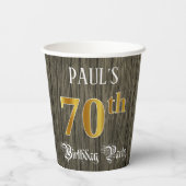 70e verjaardag — Faux Gold & Faux Wood Papieren Bekers (Achterkant)
