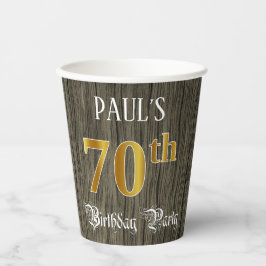 70e verjaardag — Faux Gold & Faux Wood Papieren Bekers