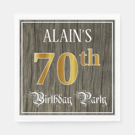 70e verjaardag — Faux Gold & Faux Wood Servet (Voorkant)