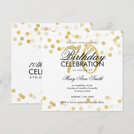70e verjaardag Faux Gold Foil Glitter Lichten Kaart (Voorkant / Achterkant)