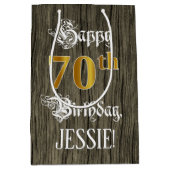 70e verjaardag: Faux Gold look & Faux Wood Pattern Medium Cadeauzakje (Voorkant)