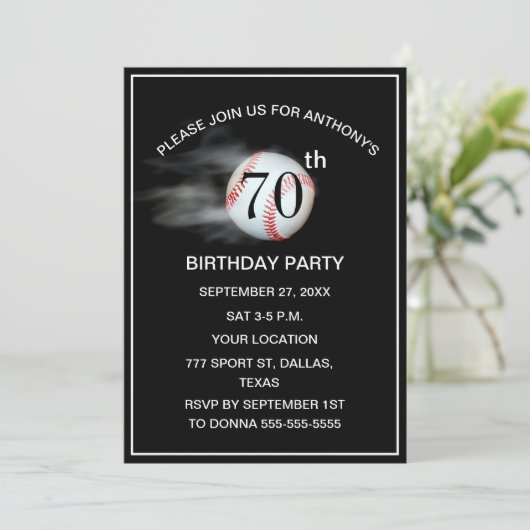 70e verjaardag Feest Baseball Black Dad Sport Kaart (Staand voorkant)